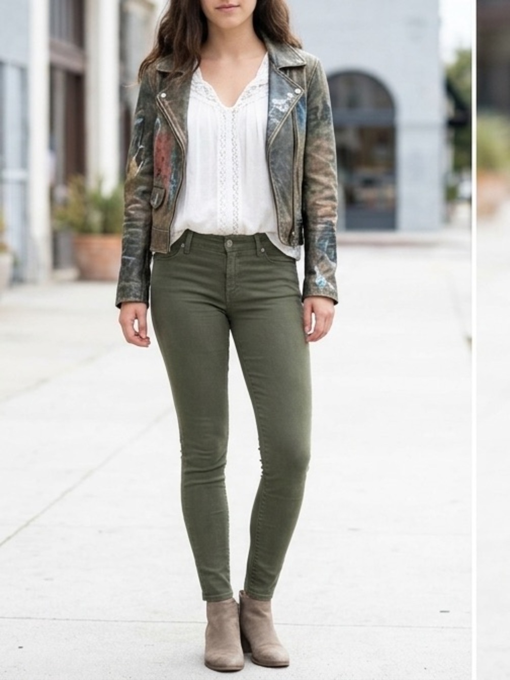 IRO Paris Olive Green Skinny Jeans - Low-Mid Rise - Size 27 - Parisian Chic